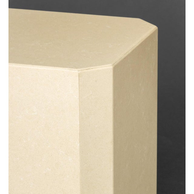 Modern Modern Beige Stone Pedestal Tables, Pair For Sale - Image 3 of 5