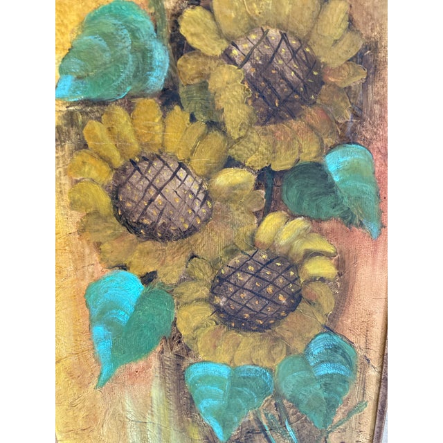 Yellow Mid 20th Century Original Sunflowers Oil Painting, Framed and Signed by Artist For Sale - Image 8 of 10