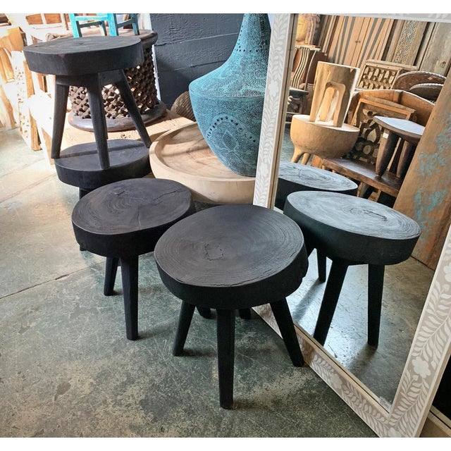 2020s Black Acacia Wood Round Stool / Side Table For Sale - Image 5 of 5