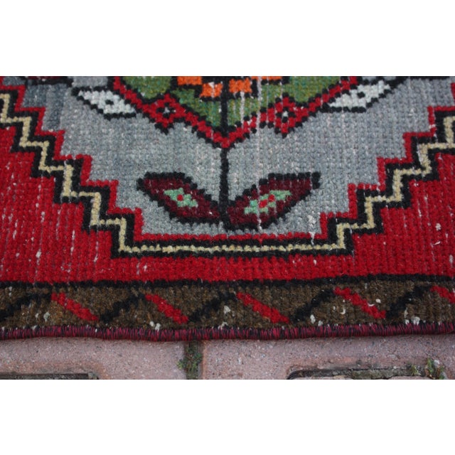 1960s Turkish Vintage Hand Knotted Doormat Rug For Sale - Image 10 of 13
