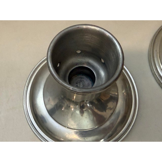 Mid 20th Century Pair of Josten's Pewter Candleholders Made in England Star Engraved For Sale - Image 5 of 11