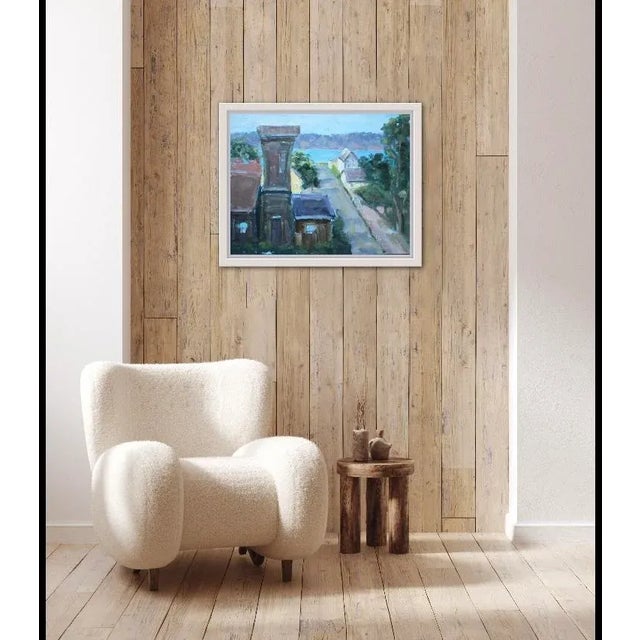 14x18 oil on linen panel Mendocino Tower View from High School Signed: Haas Unframed. Frames shown are sample only.