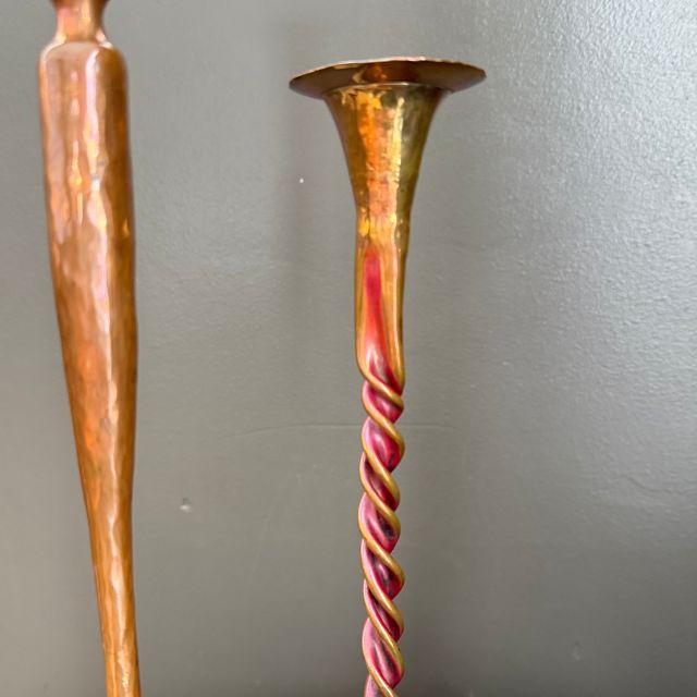 Hessel Studios Hammered Copper Candle Holders, "Pillar of Fire" & "Pour the Wine", Pair (2) For Sale - Image 6 of 12