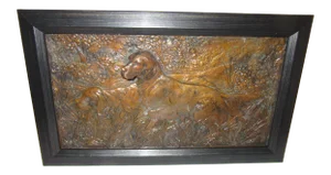 Early 20th Century Antique Fritz Diller Dog Hunting Scene Signed Large Bronze Wall Plaque