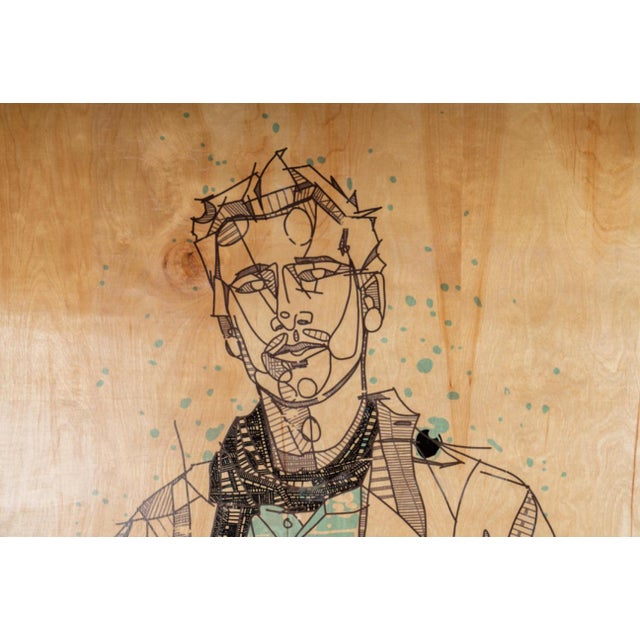 Huge 96" Jason Thielke Modern Triptych Painting on Wood Panels.