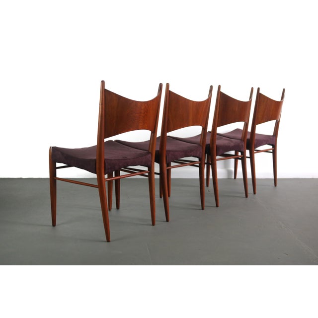 Mid-Century Modern Minimal Danish Modern Contoured Walnut Dining Chairs - Set of 4 For Sale - Image 3 of 8