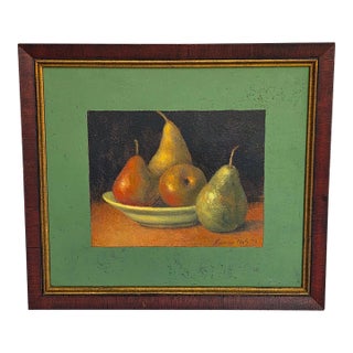 1990s Frances Poole Four Pears Oil and Encaustic Still Life Painting For Sale