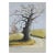 Vintage French Gouache Landscape Lone Tree Painting For Sale