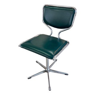 Swivel Chair in Green Faux Leather Upholstery and Chrome For Sale