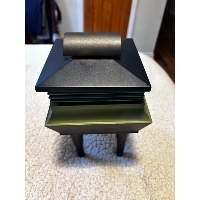 Architectural Modern Jewelry Box in Black, Olive & Teal Lacquer, Signed 2000 For Sale - Image 12 of 12