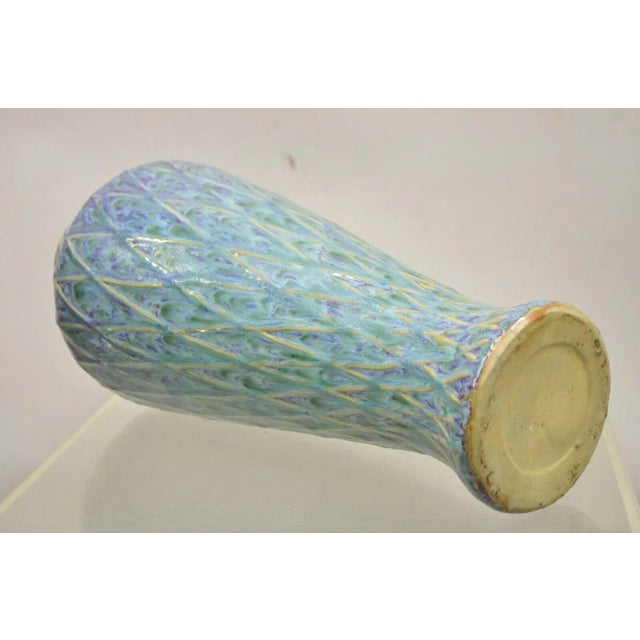 Blue Mid-Century Modern Ceramic Pottery Glazed Feather Pulled Purple Blue Vase For Sale - Image 8 of 11