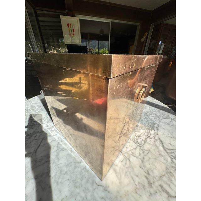 Extra Large Solid Brass Square Jardinière / Planter With Ring Handles, 14", Mid-20th Century, Made inHong Kong For Sale - Image 10 of 11