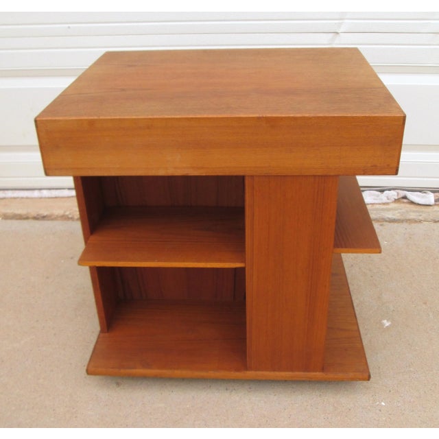 Brown Danish Modern Teak Side End Table With Drawer Shelves Casters For Sale - Image 8 of 12