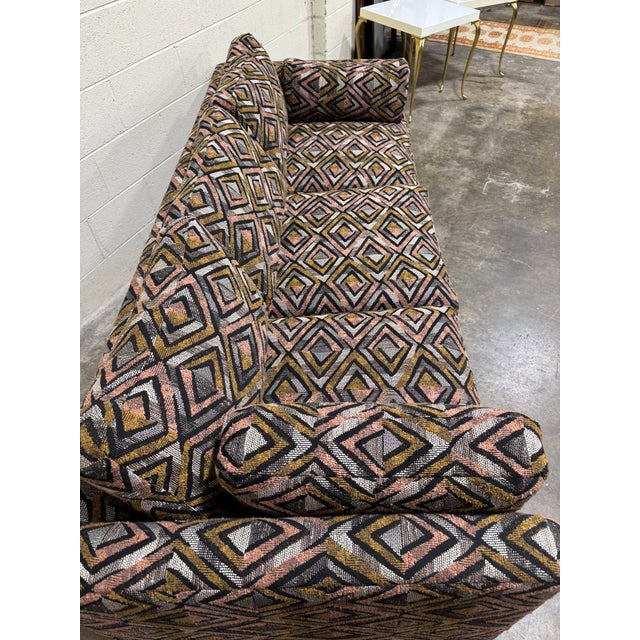 Black Vintage 70s Sofa Newly Reupholstered Geometric Fabric For Sale - Image 8 of 8