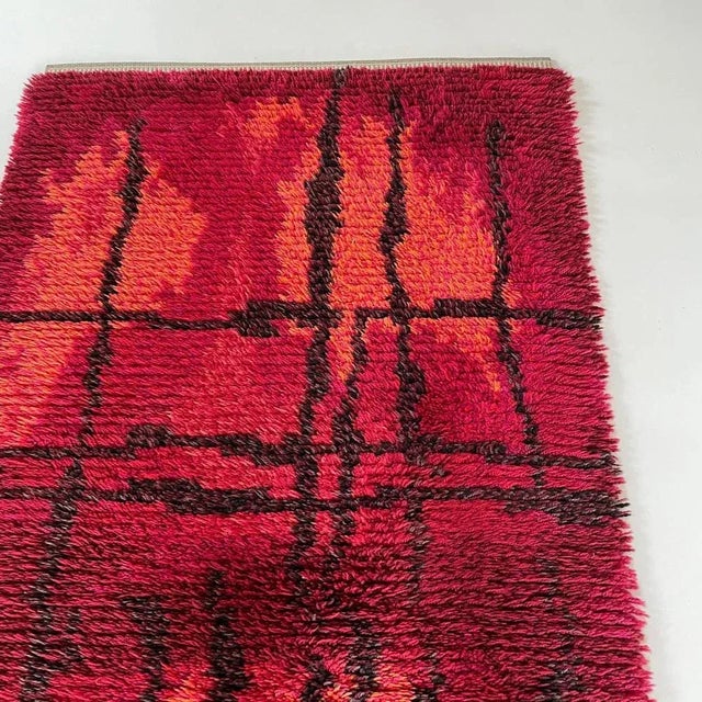 Abstract Scandinavian High Pile Örgryte Rya Rug Carpet, Sweden, 1960s For Sale - Image 9 of 18