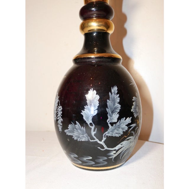 Huge Vintage Black Amethyst Enameled Mary Gregory Glass Liquor Decanter Bottle For Sale - Image 11 of 12