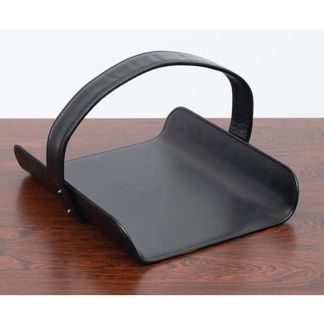 Jacques Adnet Black Leather Magazine Holder, 1960s For Sale - Image 4 of 9