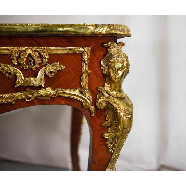 Late 19th Century Louis XV Style Gilt Bronze-Mounted Kingwood Bureau Plat Desk For Sale In Chicago - Image 6 of 17