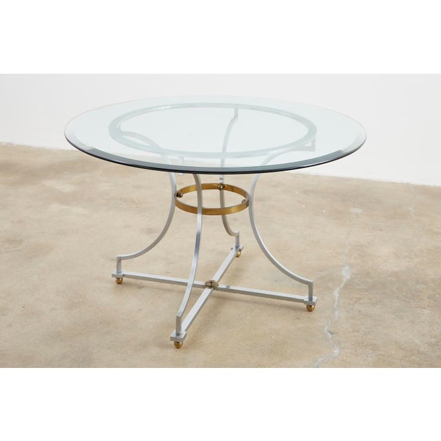 Neoclassical Maison Jansen Style Steel and Bronze Center Table For Sale - Image 3 of 12