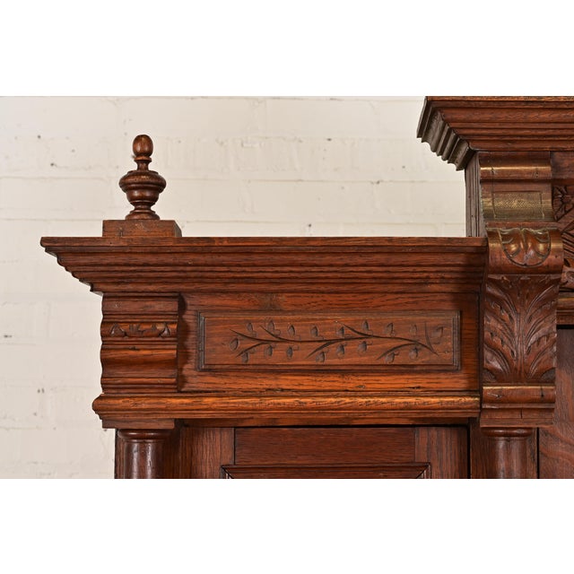 Antique French Renaissance Monumental Ornate Carved Oak Sideboard or Bar Cabinet, Circa 1890s For Sale - Image 9 of 13
