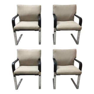 Matteo Grassi Stitched Leather and Chrome Dining Chairs - Set of 4 For Sale