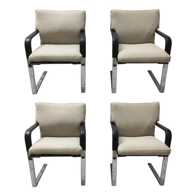 Matteo Grassi Stitched Leather and Chrome Dining Chairs - Set of 4 For Sale