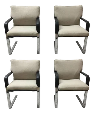 Matteo Grassi Stitched Leather and Chrome Dining Chairs - Set of 4