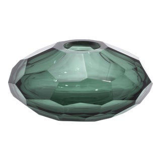 Hand-Blown Murano Modern Faceted Bowl in Eucalyptus Green For Sale