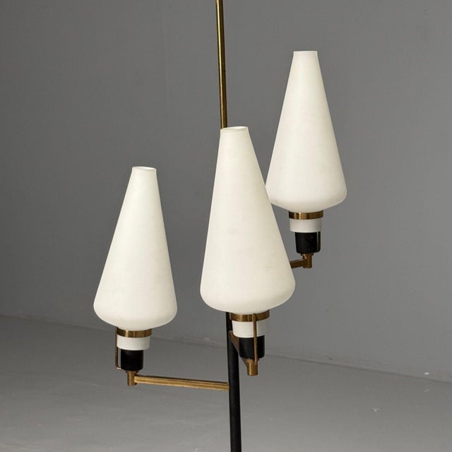 Metal Italian Mid-Century Modern, Ceiling Pendant, Brass, Opaline Glass, Italy, 1950s For Sale - Image 7 of 7