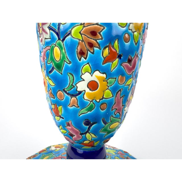 Mid-Century Modern Vintage Longwy Enamelled Ceramic Vase, France, Mid-20th Century For Sale - Image 3 of 12