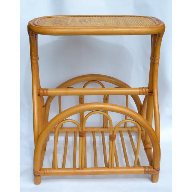 Calif-asia Bamboo Cane Wicker Mid-Century Modern Side Bedside End Sofa Table Magazine Stand For Sale - Image 4 of 13
