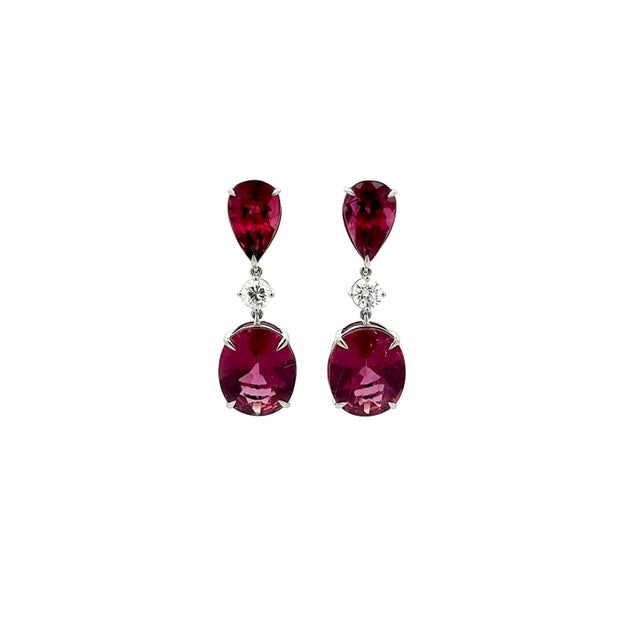 Pink Tourmaline Diamond 14k White Gold Drop Earrings- Set of 2 For Sale - Image 4 of 8