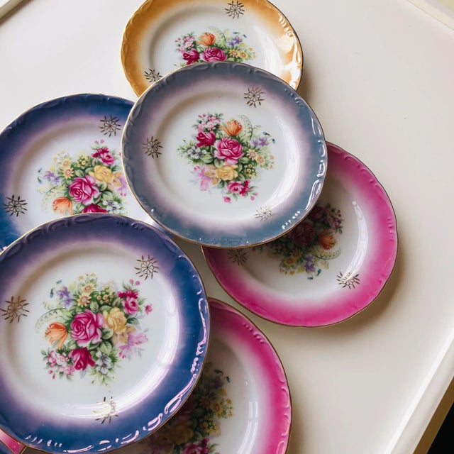 Royal Crown Derby Porcelain Vintage Royal Crown Fine China Floral Mix Color Plates- Set of 10 For Sale - Image 4 of 7