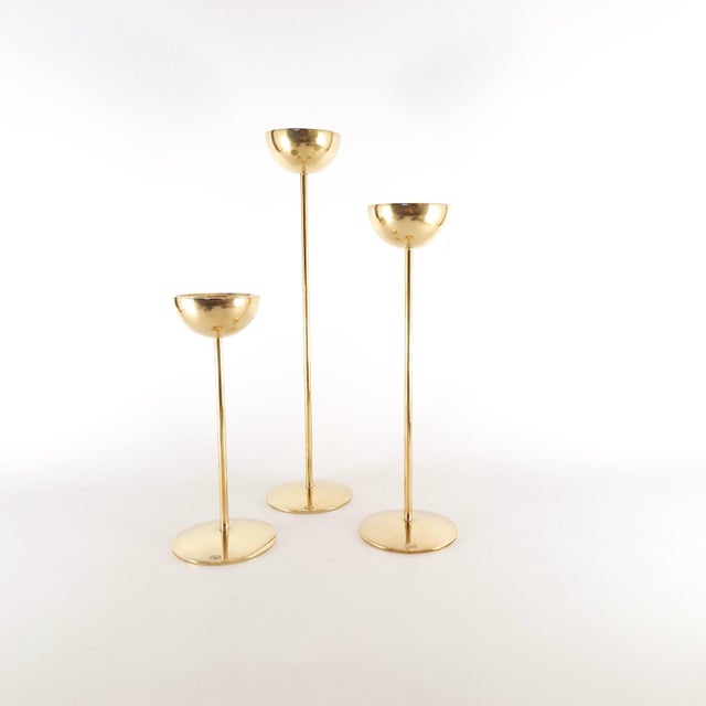 Vintage Olympia Brass Candleholders by Lotta Horn for Rejmyre Mässingsbruk, 1990s, Set of 3 For Sale - Image 9 of 9