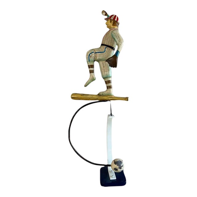 Vintage Folk Art Balancing Baseball Player Kinetic Sculpture For Sale