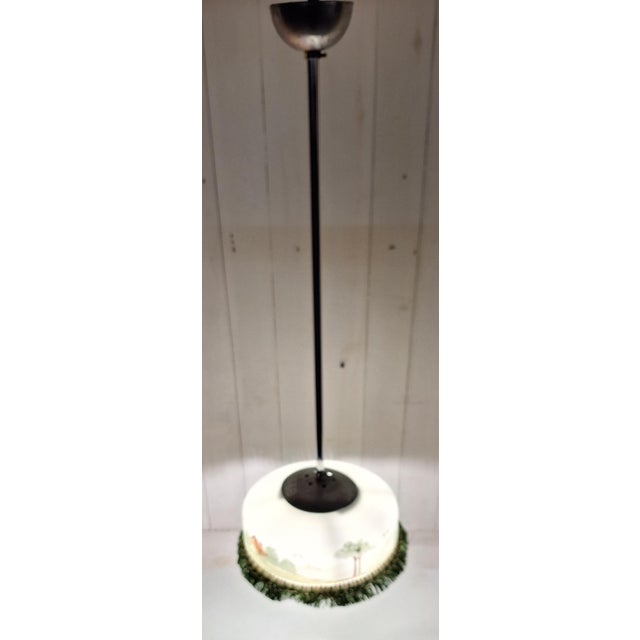 German Hanging Lamp with Hand-Painted Glass Shade, 1920s For Sale - Image 3 of 9