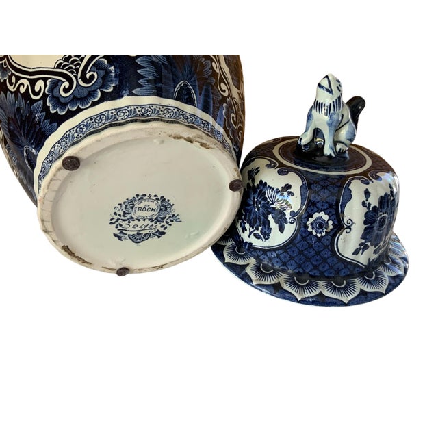 Vintage Delft Foo Dog Topped Ginger Jar Boch For Sale In Palm Springs - Image 6 of 7