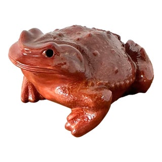 Vintage Boho Monumental Glazed Ceramic Frog For Sale