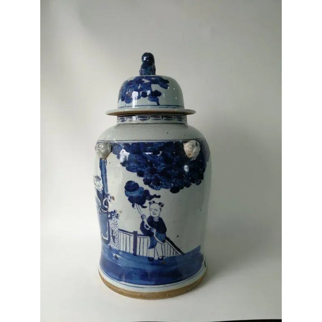 Chinese Chinese Blue and White Porcelain Ginger Jar With Hand Painted Playing Children For Sale - Image 3 of 12