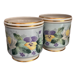 Vintage Hand Painted Ceramic Cachepots by G&c, a Pair