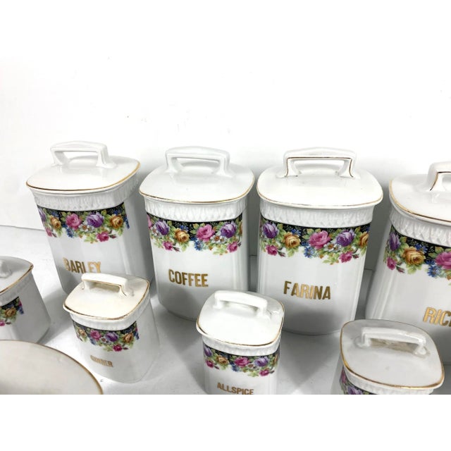 Gold trimmed and flower pattern Ceramic German 15-piece Canister Set