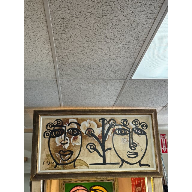 Fantastic original painting by Peter Robert Keil. This piece is oil on canvas and depicts two faces over flowers. Framed...