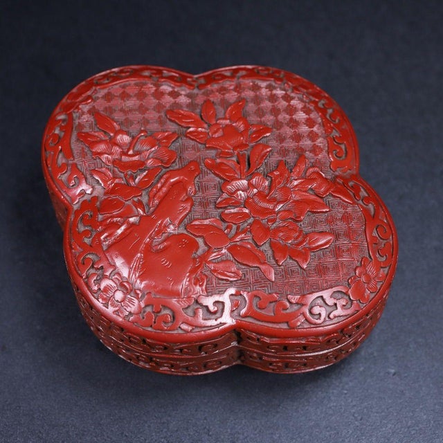 Paint Vintage Chinese Cinnabar Carved Lacquer Box With Bird & Flower Motif For Sale - Image 7 of 9