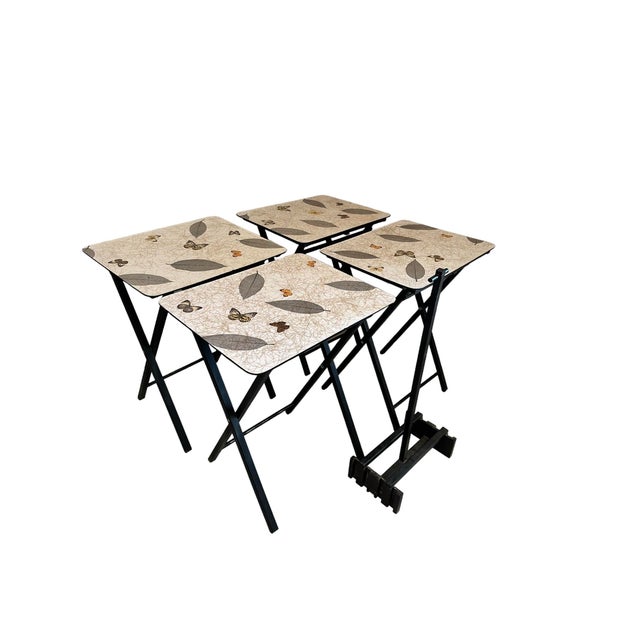 Retro Folding Tv Tables Set by Artex, Butterflies Motif Chairish