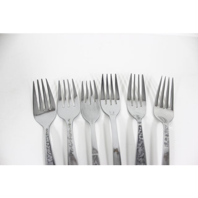 1960s 1960s Curated Set of 6 Mid Century Modern Stainless Steel Dinner Forks, Mismatched For Sale - Image 5 of 10