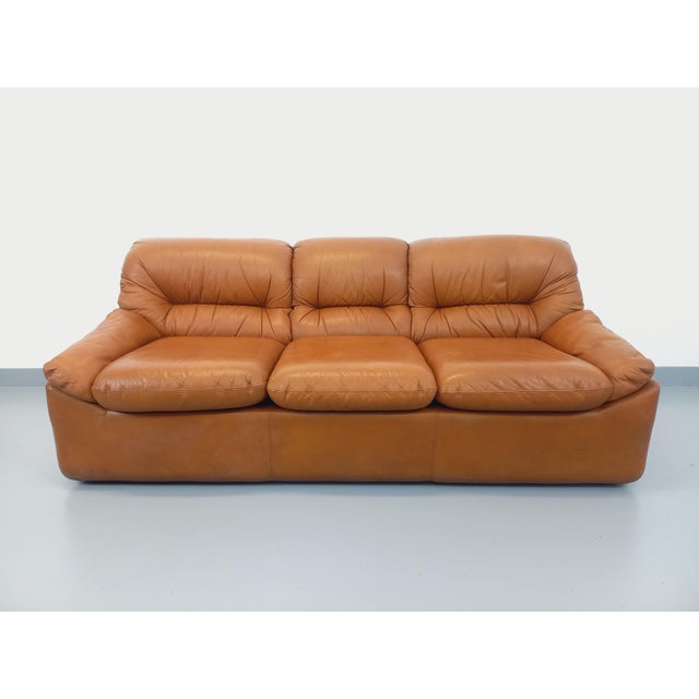 Vintage Cognac and Camel Leather Sofa, 1970s For Sale - Image 4 of 18