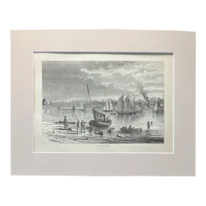 Antique 1874 Wood Engraving "At Red Bank" New Jersey in Frame-Ready 11x14 Mat