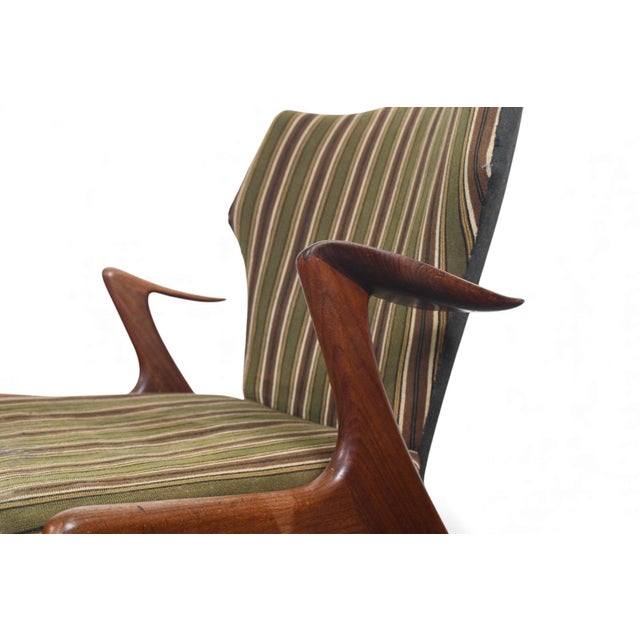 Textile Mid 20th Century Attributed to Kurt Østervig Atomic Wingback Lounge Chair in Afromosia For Sale - Image 7 of 10