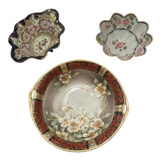 Antique Japanese Nippon Hand-Painted Porcelain Bowl Set - 3 Pieces For Sale