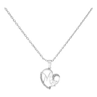 .925 Sterling Silver Cursive Mom Heart Diamond Accent Pendant Necklace (J-K Color, I2-I3 Clarity) - 18" Inches For Sale